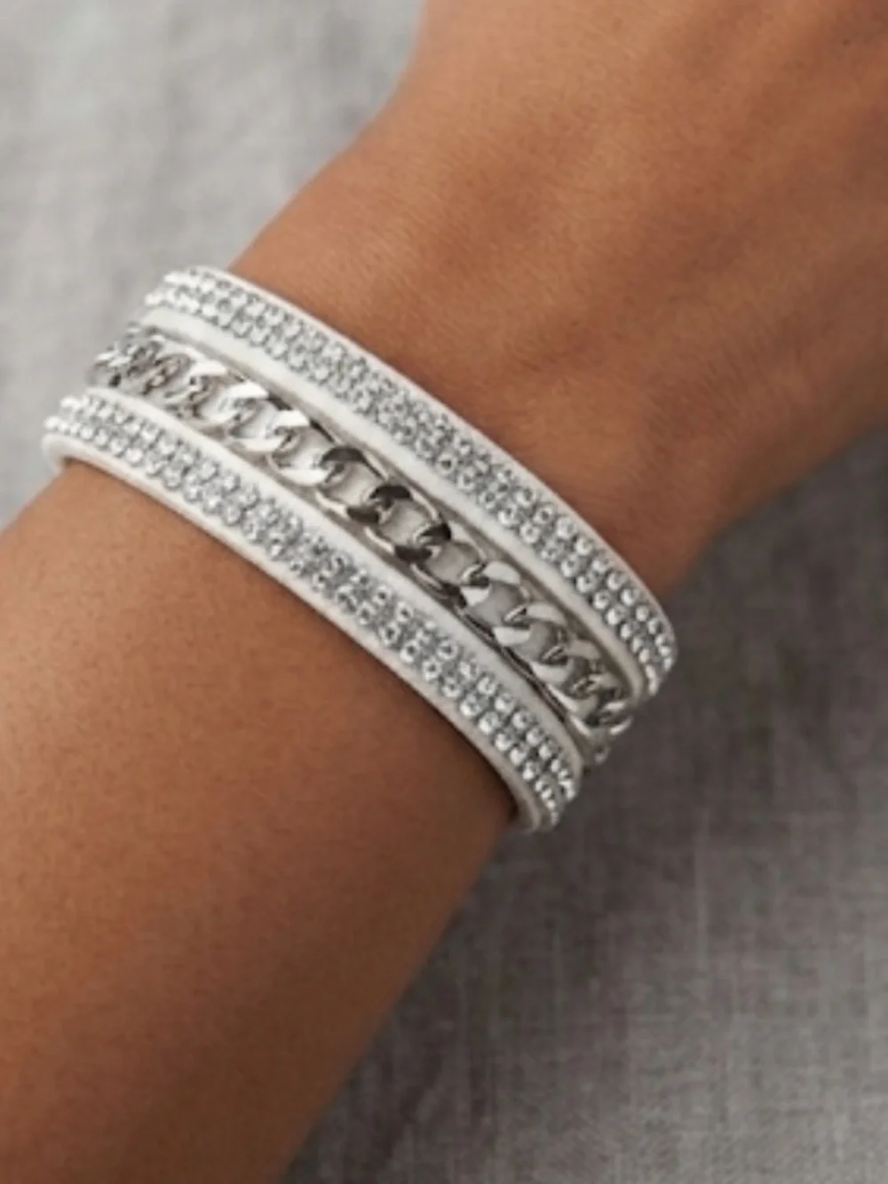 White Crystal Wrap Bracelet with Silver Accents